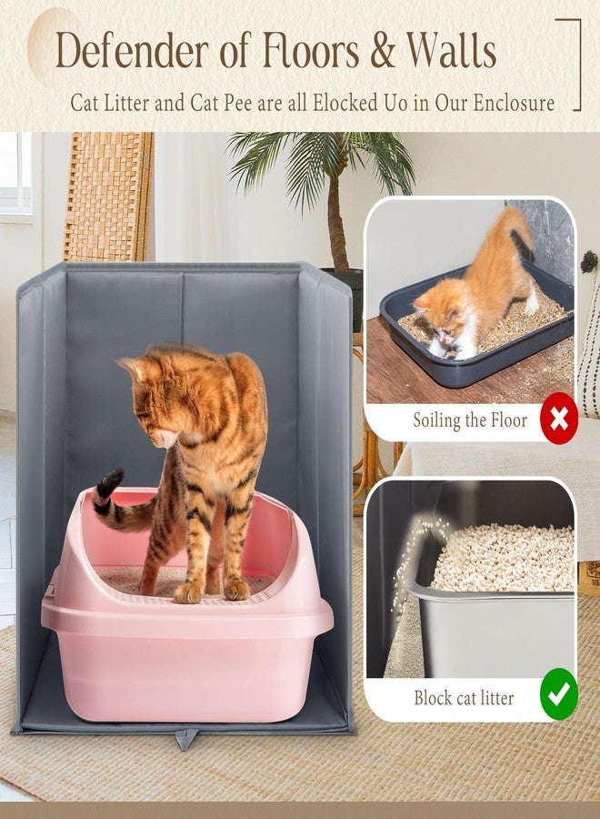 Reallnaive 27.8"L×19.5"W×16.93"H Foldable Cat Litter Box Enclosure Splash Guard with Removable Mat Large High Sided for Litter Pan Water Resistant Easy Clean Anti-Leakage Pee Shields Privacy Screen - Image 3